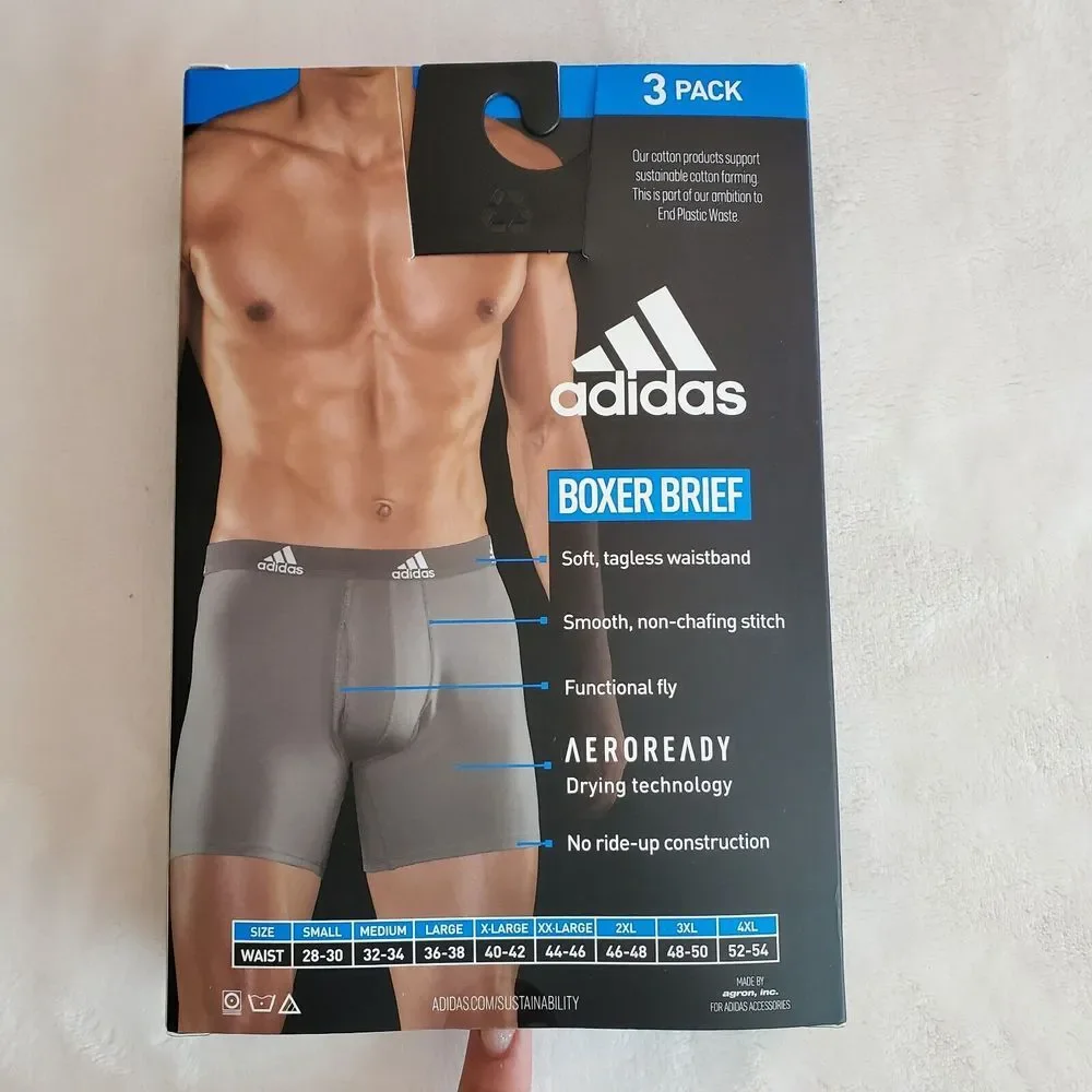 NEW Adidas Performance Men Stretch Cotton Boxer Brief 3‎ Pack Medium